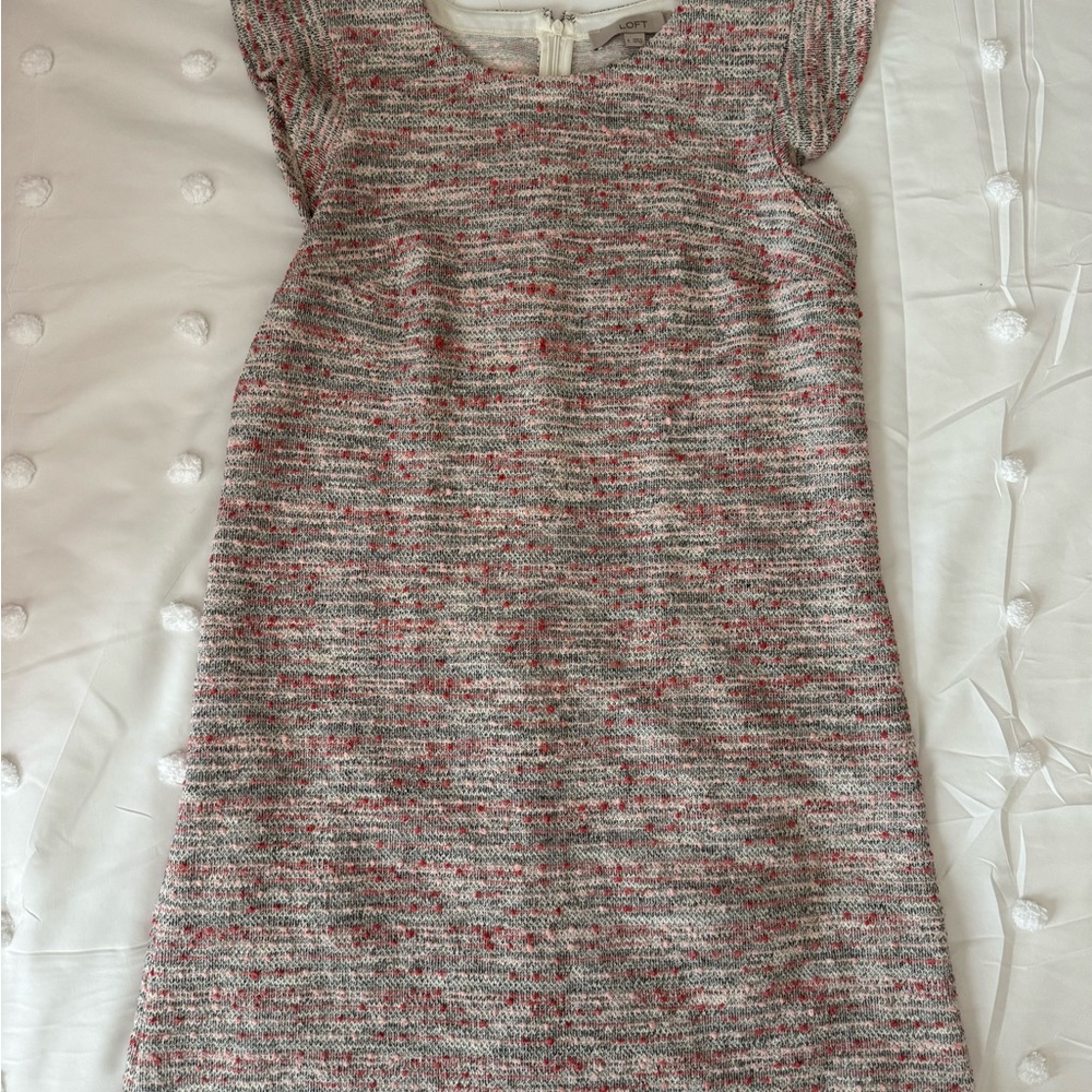 LOFT Pink and Gray Sheath Dress with Flutter Cap Sleeves